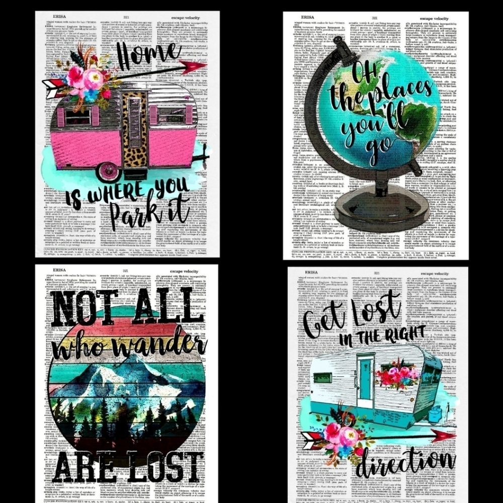 Travel Camper Summer Roadtrip Dictionary Art Print Bundle
